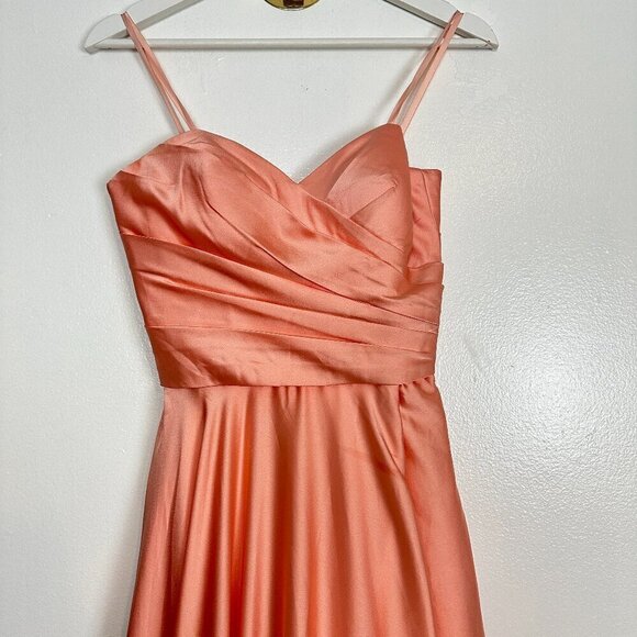 LA FEMME Strapless Slit Satin Ballgown in Peach Size US 2 - Picture 5 of 9